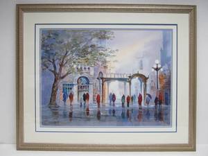 lot 101 image: Mid Century Style Street Scene The Color Of Rain Limited John Ebner Lithograph Signed