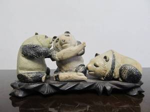 lot 11 image: Antique Oriental Stone Carved Panda Bear Sculpture