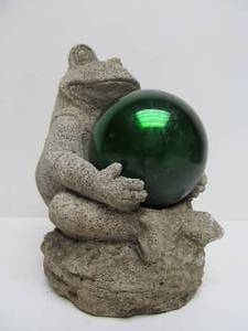 lot 136 image: Frog Statue wGreen Glass Gazing Ball YardGarden Ornament