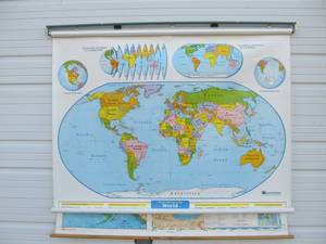 lot 171 image: Nice Large Nystrom Pull-Down World Map