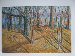 lot 175 image: Large Original Oil on Canvas Painting wDeer - Tom Fisher - MN Artist