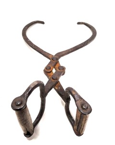 lot 229 image: Larger Size Antique Iron Ice Tongs