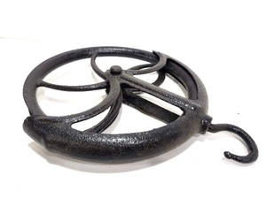 lot 232 image: Antique Cast Iron Industrial Hanging PulleyWheel
