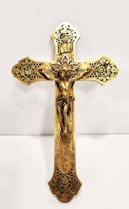 lot 241 image: Excellent Ornate Antique Brass Crucifix 