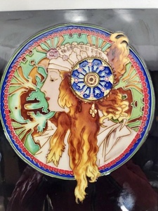 lot 239 image: Byzantine Girl after Alphonse Mucha Beautifully Enameled Artwork