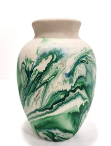 lot 246 image: Larger Size Vintage 8 Signed NEMADJI Art Pottery Swirled Gree Vase