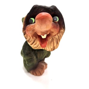 lot 250 image: Small Vintage Hand Carved Wood Norwegian Troll Figure by Henning