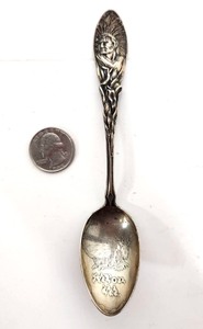 lot 251 image: Antique Circa 1890s Full Size Sterling Silver Souvenir Spoon wWinged Creature & Indian Handle