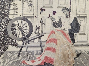 lot 256 image: Large Early Antique 1870s era Woven Silk - Betsy Ross Making First U.S. Flag