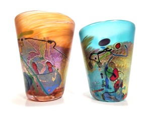 lot 261 image: Excellent Pair of Hand Made Signed Art Glass Cups