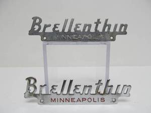 lot 190 image: Pair of Old Vintage Metal AutoCar Dealer Emblems - Brellenthin Minneapolis