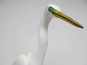 lot 274 image: Wonderful LARGE Signed Carved Folk Art Shorebird by Artist Jerry Lewis - Great Egret