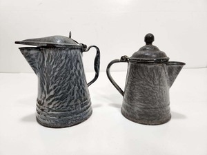 lot 304 image: 2 Nice Old Vintage Granite Enamelware Camping Coffee Pots