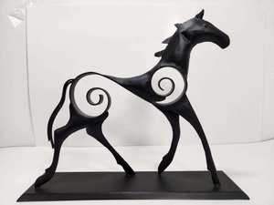 lot 309 image: Nice Looking Large Swirled Metal Trotting Horse Sculpture