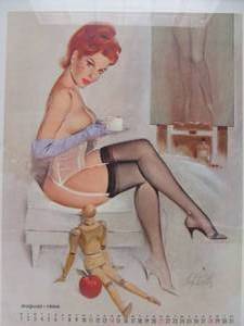 lot 349 image: 1966 Posing Pinup Art Calendar Fritz Willis Framed