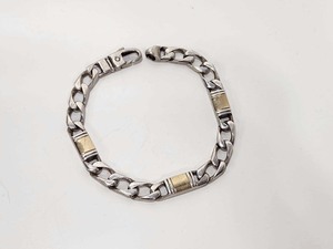 lot 354 image: Excellent Quality Mens Thick Sterling Silver & 14K Solid Gold Bracelet