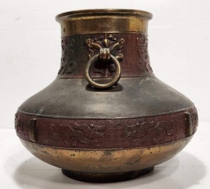 lot 371 image: Early Antique Large Chinese Bronze or Mixed Metal Vase