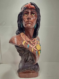 lot 378 image: HUGE Antique Folk Art Carved Wood Hiawatha Cigar Store Indian