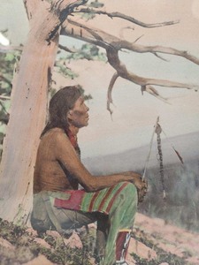 lot 402 image: Original Antique Native American Hand Tinted Photograph - Older Blackfeet Indian Man 