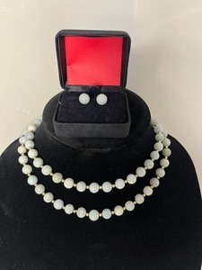 Light Jade Gold Beaded Necklace & Studs