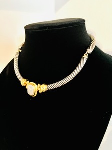 David Yurman Diamond 14k Gold & Silver Noblesse Pendant Choker