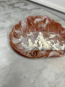 Vintage Incolay Stone Carved Red Orange Pink AphroditeCherubs Dish