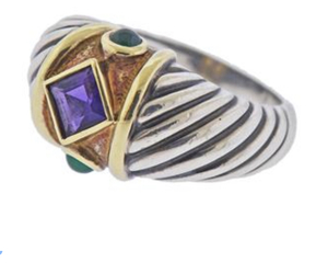 David Yurman Renaissance Silver 14K Gold Amethyst Ring