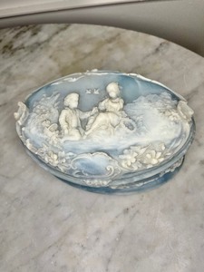 Vintage Incolay stone box collectable jewelry box keepsake trinket box Decor
