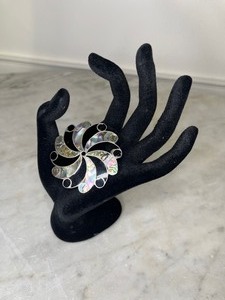 Sterling 925 Onyx & Mother of Pearl Swirl Brooch  Pendant