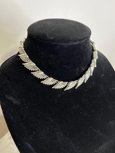 Vintage Signed Coro Art Deco Style Silver Tone Choker Necklace & Bracelet