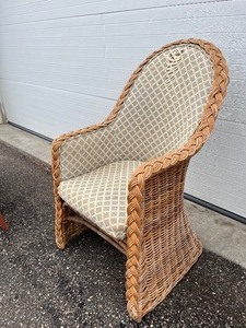 lot 16 image: Braided Wicker Upholstered Chair