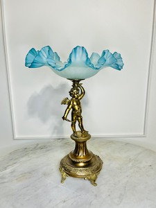 lot 20 image: Antique Victorian Cherub Blue Brides Basket
