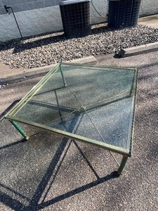 lot 33 image: Vintage Clawfoot Teal & Gold Coffee Table