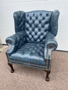 lot 13 image: Vintage Leather Chesterfield Style Wingback Chair