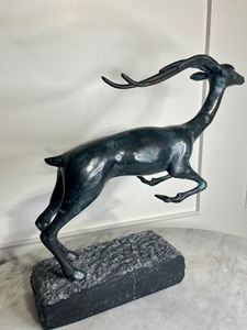 lot 35 image: Art Deco Bronze Leaping Antelope Sculpture