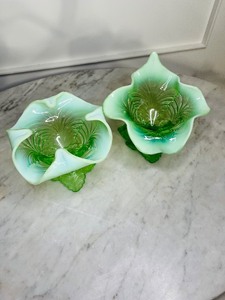 lot 41 image: Pair of Antique Northwoods Green Uranium Glass Vases