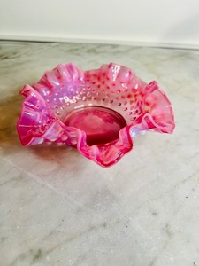 lot 45 image: Cranberry Hobnail Scalloped Dish
