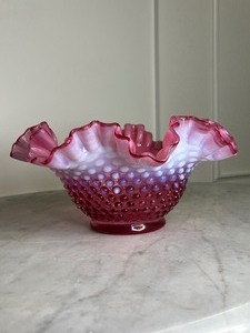lot 51 image: Cranberry Hobnail Scalloped Dish