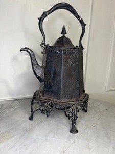 lot 52 image: Antique Victorian Silver Plated Tea Kettle