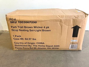lot 9 image: StyleWell Park Trail Brown 4-Piece Wicker Patio Conversation Set with Light Brown Cushions