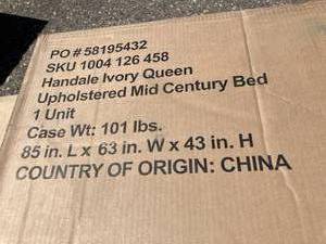 lot 16 image: StyleWell Handale Ivory Queen Upholstery Mid Century Platform Bed