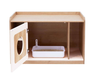 lot 6 image: Teamson Pets Chiro Tan Mixed Wood Cat Litter Box Enclosure Storage Bench