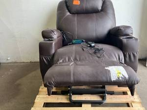 lot 96 image: Lacoo Big and Tall Brown Power Lift Recliner Chair for Elderly with Massage and Heat, Side Pockets and Cup Holders