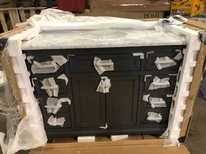 Windlowe 49 in. W x 22 in. D x 35 in. H Bath Vanity in Gray with Carrara Marble Vanity Top in White with White Sink by Home Decorators Collection  Customer Returns See Pictures