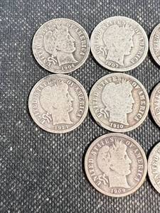 GROUP OF 10 BARBER DIMES