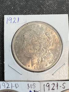 3 SILVER MORGAN DOLLARS 1921 1921-D 1921-S