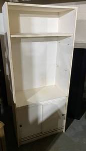 lot 35 image: White Bookshelf with Lower Cabinet