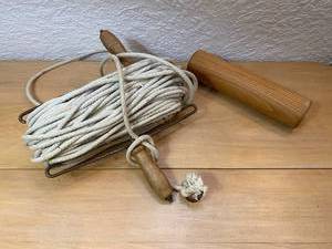 lot 20 image: Vintage Utility Rope Reel with Wood Grips