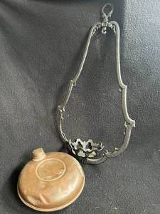 lot 64 image: Victorian GasKerosene Lantern Holder & Vintage Bed Warmer