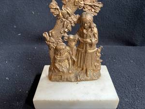 lot 73 image: Brass Carved Candle Holder with Marble Base
